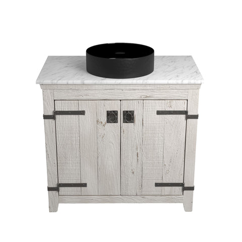 Native Trails 36" Americana Vanity in Whitewash with Carrara Marble Top and Positano in Abyss, No Faucet Hole, BND36-VB-CT-MG-042