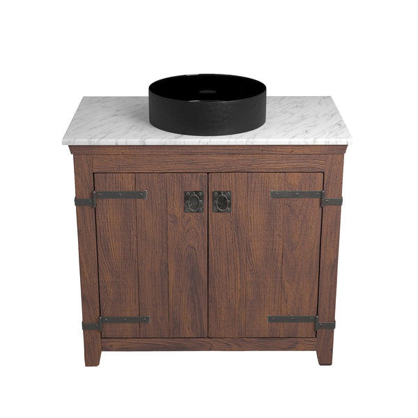 Native Trails 36" Americana Vanity in Chestnut with Carrara Marble Top and Positano in Abyss, Single Faucet Hole, BND36-VB-CT-MG-043
