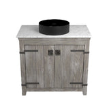 Native Trails 36" Americana Vanity in Driftwood with Carrara Marble Top and Positano in Abyss, Single Faucet Hole, BND36-VB-CT-MG-047