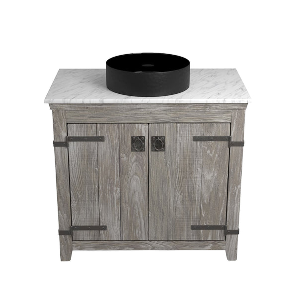 Native Trails 36" Americana Vanity in Driftwood with Carrara Marble Top and Positano in Abyss, No Faucet Hole, BND36-VB-CT-MG-048