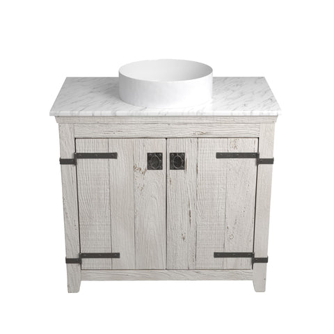 Native Trails 36" Americana Vanity in Whitewash with Carrara Marble Top and Positano in Bianco, Single Faucet Hole, BND36-VB-CT-MG-049