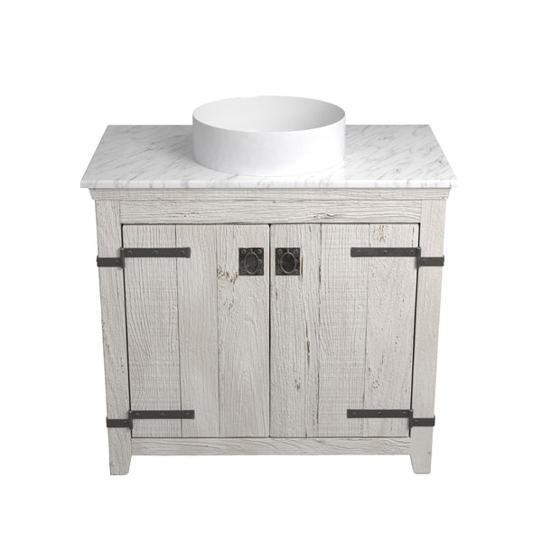 Native Trails 36" Americana Vanity in Whitewash with Carrara Marble Top and Positano in Bianco, No Faucet Hole, BND36-VB-CT-MG-050