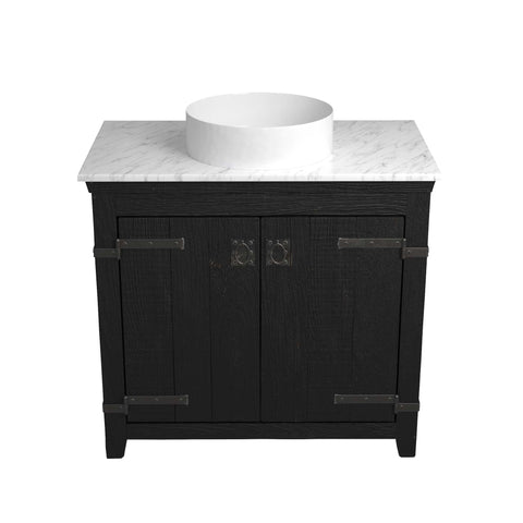 Native Trails 36" Americana Vanity in Anvil with Carrara Marble Top and Positano in Bianco, No Faucet Hole, BND36-VB-CT-MG-054