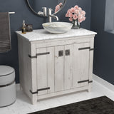 Native Trails 36" Americana Vanity in Whitewash with Carrara Marble Top and Verona in Abalone, Single Faucet Hole, BND36-VB-CT-MG-057