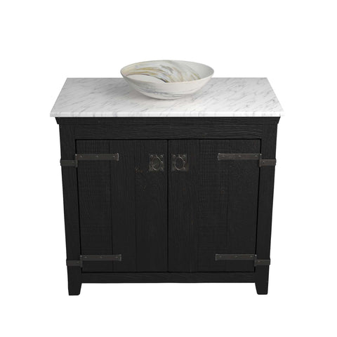 Native Trails 36" Americana Vanity in Anvil with Carrara Marble Top and Verona in Abalone, Single Faucet Hole, BND36-VB-CT-MG-061