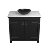 Native Trails 36" Americana Vanity in Anvil with Carrara Marble Top and Verona in Abyss, Single Faucet Hole, BND36-VB-CT-MG-069