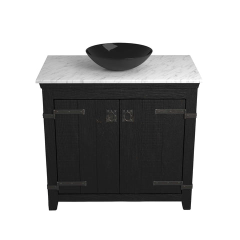 Native Trails 36" Americana Vanity in Anvil with Carrara Marble Top and Verona in Abyss, No Faucet Hole, BND36-VB-CT-MG-070
