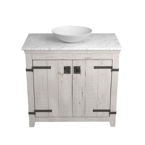 Native Trails 36" Americana Vanity in Whitewash with Carrara Marble Top and Verona in Bianco, Single Faucet Hole, BND36-VB-CT-MG-073