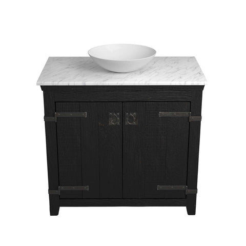 Native Trails 36" Americana Vanity in Anvil with Carrara Marble Top and Verona in Bianco, No Faucet Hole, BND36-VB-CT-MG-078