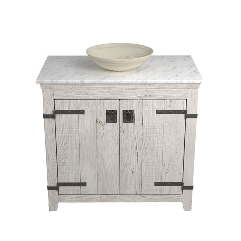 Native Trails 36" Americana Vanity in Whitewash with Carrara Marble Top and Verona in Beachcomber, Single Faucet Hole, BND36-VB-CT-MG-081