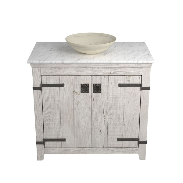 Native Trails 36" Americana Vanity in Whitewash with Carrara Marble Top and Verona in Beachcomber, No Faucet Hole, BND36-VB-CT-MG-082