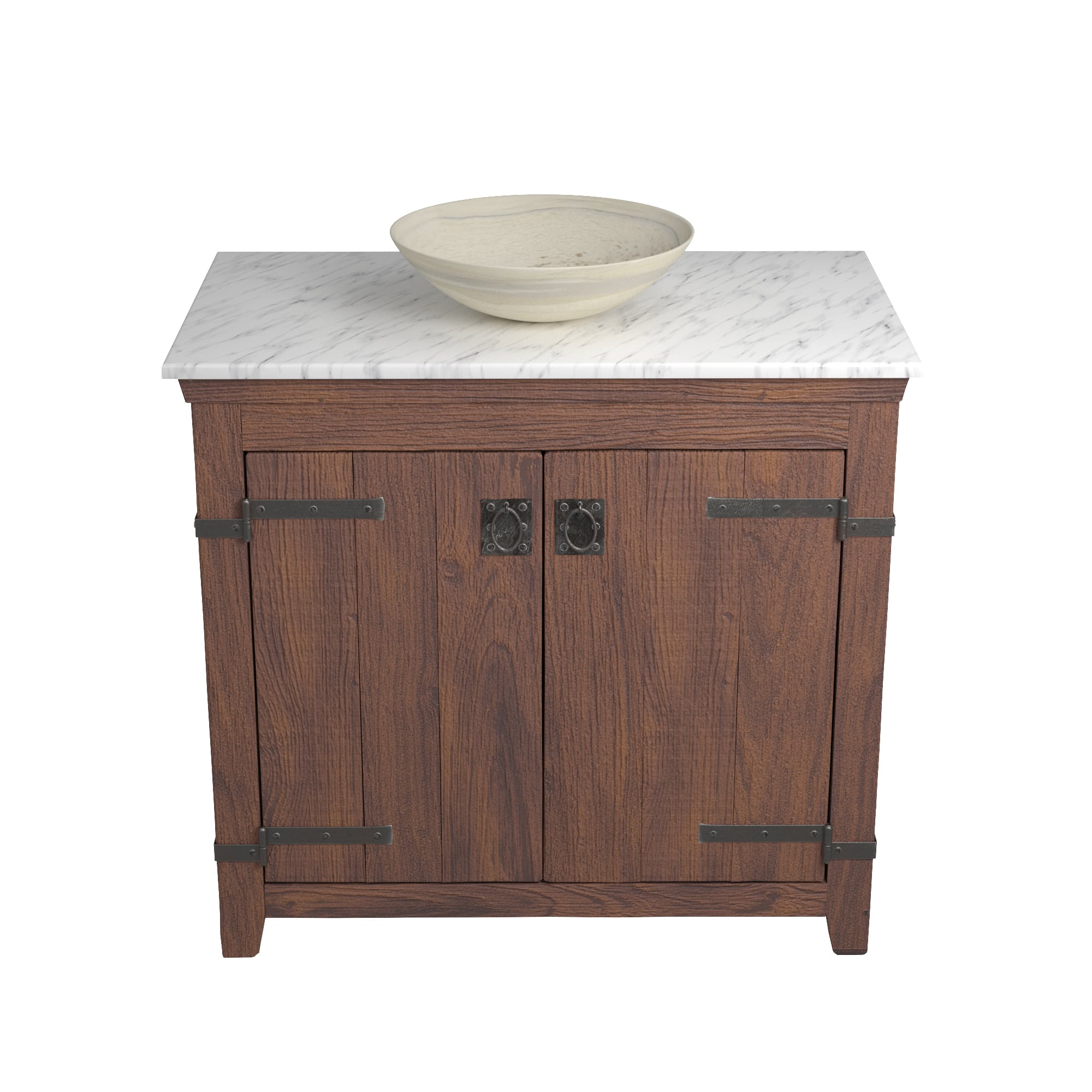 Native Trails 36" Americana Vanity in Chestnut with Carrara Marble Top and Verona in Beachcomber, No Faucet Hole, BND36-VB-CT-MG-084