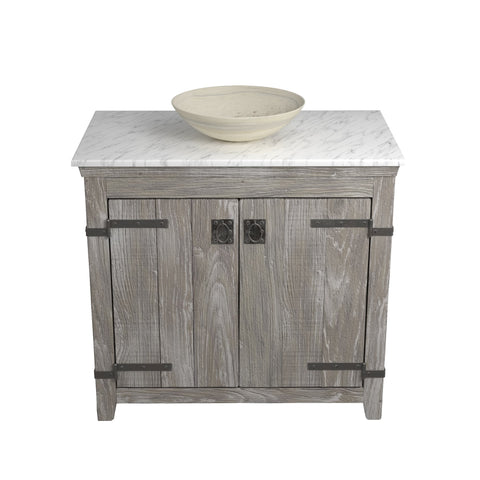 Native Trails 36" Americana Vanity in Driftwood with Carrara Marble Top and Verona in Beachcomber, Single Faucet Hole, BND36-VB-CT-MG-087