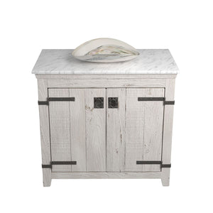 Alternate Image for Native Trails 36" Americana Vanity in Whitewash with Carrara Marble Top and Sorrento in Abalone, Single Faucet Hole, BND36-VB-CT-MG-089