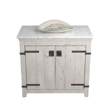 Native Trails 36" Americana Vanity in Whitewash with Carrara Marble Top and Sorrento in Abalone, Single Faucet Hole, BND36-VB-CT-MG-089