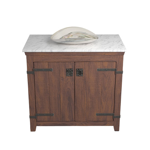 Native Trails 36" Americana Vanity in Chestnut with Carrara Marble Top and Sorrento in Abalone, Single Faucet Hole, BND36-VB-CT-MG-091
