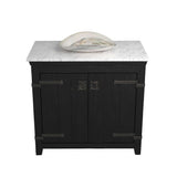 Native Trails 36" Americana Vanity in Anvil with Carrara Marble Top and Sorrento in Abalone, Single Faucet Hole, BND36-VB-CT-MG-093