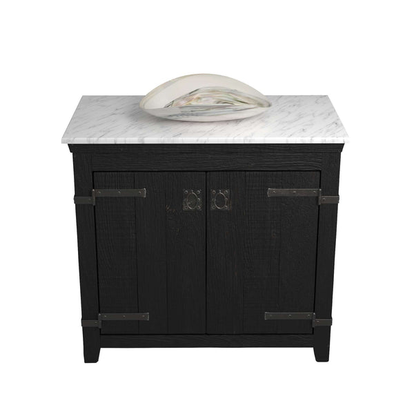 Native Trails 36" Americana Vanity in Anvil with Carrara Marble Top and Sorrento in Abalone, No Faucet Hole, BND36-VB-CT-MG-094