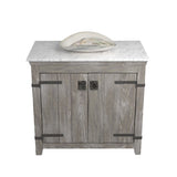 Native Trails 36" Americana Vanity in Driftwood with Carrara Marble Top and Sorrento in Abalone, No Faucet Hole, BND36-VB-CT-MG-096