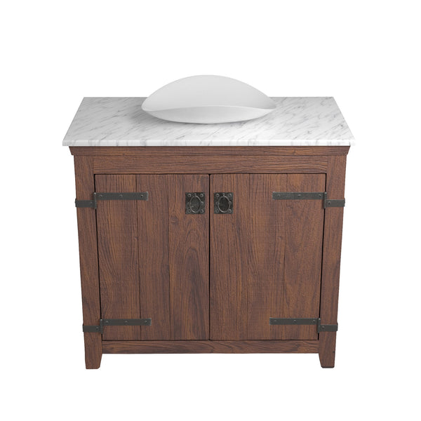 Native Trails 36" Americana Vanity in Chestnut with Carrara Marble Top and Sorrento in Bianco, No Faucet Hole, BND36-VB-CT-MG-100