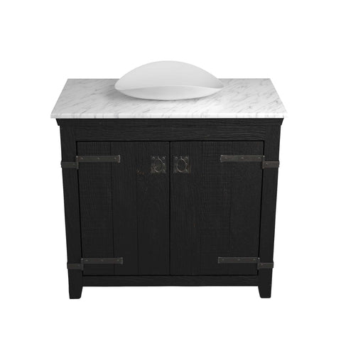 Native Trails 36" Americana Vanity in Anvil with Carrara Marble Top and Sorrento in Bianco, Single Faucet Hole, BND36-VB-CT-MG-101