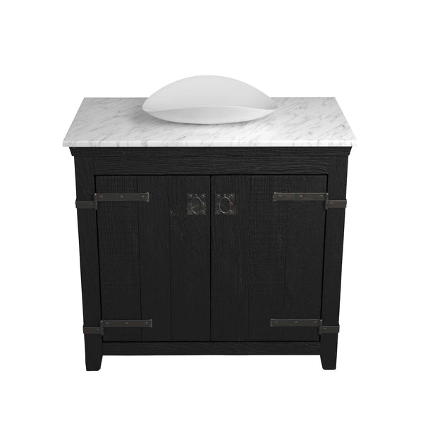 Native Trails 36" Americana Vanity in Anvil with Carrara Marble Top and Sorrento in Bianco, No Faucet Hole, BND36-VB-CT-MG-102