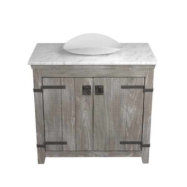 Native Trails 36" Americana Vanity in Driftwood with Carrara Marble Top and Sorrento in Bianco, No Faucet Hole, BND36-VB-CT-MG-104