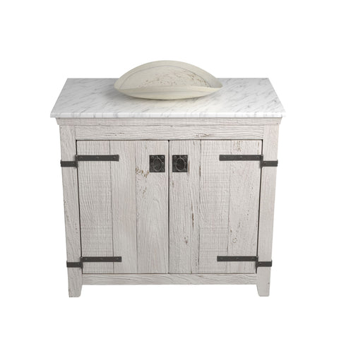 Native Trails 36" Americana Vanity in Whitewash with Carrara Marble Top and Sorrento in Beachcomber, Single Faucet Hole, BND36-VB-CT-MG-105