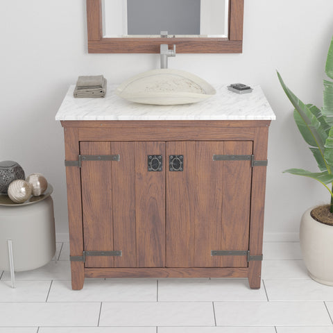 Native Trails 36" Americana Vanity in Chestnut with Carrara Marble Top and Sorrento in Beachcomber, Single Faucet Hole, BND36-VB-CT-MG-107