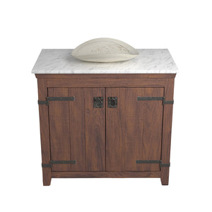 Alternate Image for Native Trails 36" Americana Vanity in Chestnut with Carrara Marble Top and Sorrento in Beachcomber, No Faucet Hole, BND36-VB-CT-MG-108
