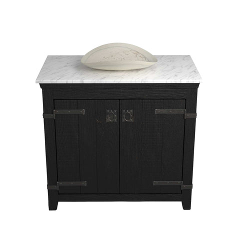 Native Trails 36" Americana Vanity in Anvil with Carrara Marble Top and Sorrento in Beachcomber, No Faucet Hole, BND36-VB-CT-MG-110
