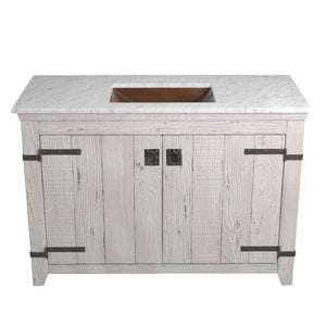 Alternate Image for Native Trails 48" Americana Vanity in Whitewash with Carrara Marble Top and Avila in Antique, 8" Widespread Faucet Holes, BND48-VB-CT-CP-002