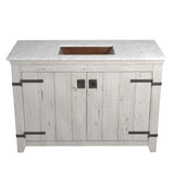 Native Trails 48" Americana Vanity in Whitewash with Carrara Marble Top and Avila in Antique, 8" Widespread Faucet Holes, BND48-VB-CT-CP-002