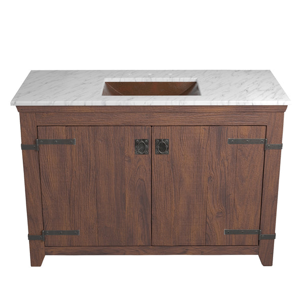 Native Trails 48" Americana Vanity in Chestnut with Carrara Marble Top and Avila in Antique, 8" Widespread Faucet Holes, BND48-VB-CT-CP-004