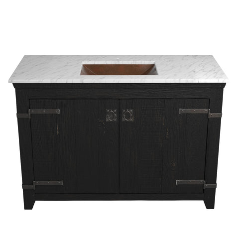Native Trails 48" Americana Vanity in Anvil with Carrara Marble Top and Avila in Antique, Single Faucet Hole, BND48-VB-CT-CP-005