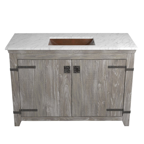 Native Trails 48" Americana Vanity in Driftwood with Carrara Marble Top and Avila in Antique, Single Faucet Hole, BND48-VB-CT-CP-007