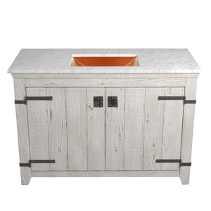 Alternate Image for Native Trails 48" Americana Vanity in Whitewash with Carrara Marble Top and Avila in Polished Copper, Single Faucet Hole, BND48-VB-CT-CP-009