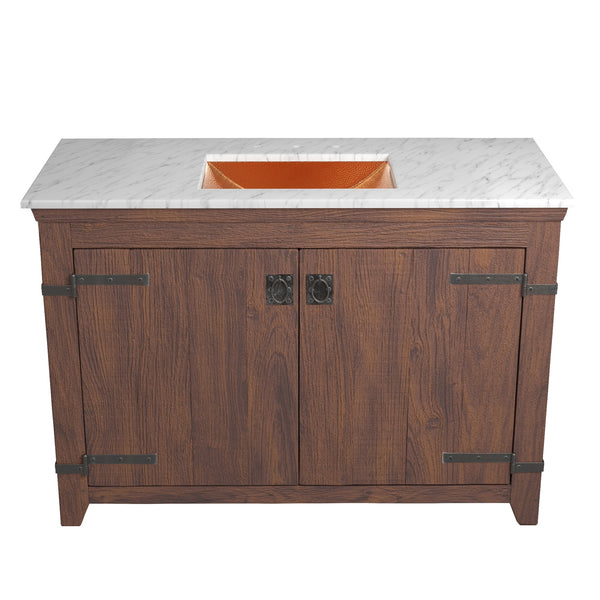 Native Trails 48" Americana Vanity in Chestnut with Carrara Marble Top and Avila in Polished Copper, 8" Widespread Faucet Holes, BND48-VB-CT-CP-012