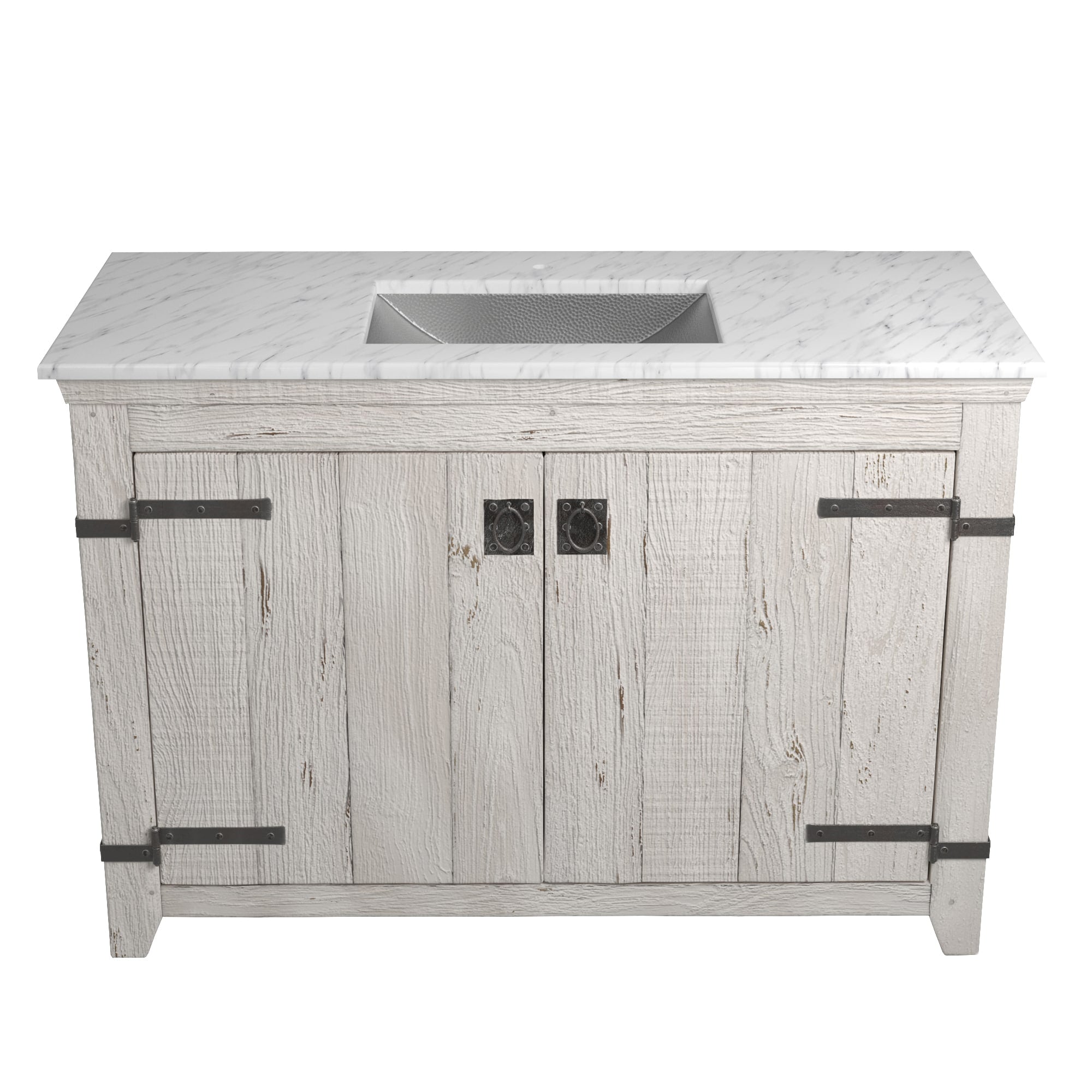 Native Trails 48" Americana Vanity in Whitewash with Carrara Marble Top and Avila in Brushed Nickel, Single Faucet Hole, BND48-VB-CT-CP-017
