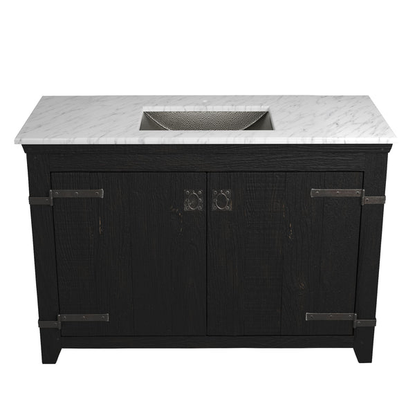 Native Trails 48" Americana Vanity in Anvil with Carrara Marble Top and Avila in Polished Nickel, Single Faucet Hole, BND48-VB-CT-CP-029