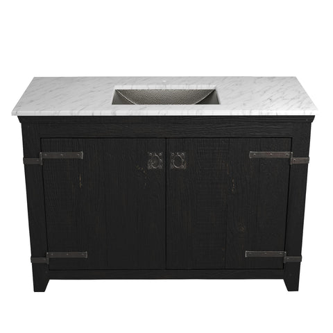 Native Trails 48" Americana Vanity in Anvil with Carrara Marble Top and Avila in Polished Nickel, Single Faucet Hole, BND48-VB-CT-CP-029