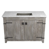 Native Trails 48" Americana Vanity in Driftwood with Carrara Marble Top and Avila in Polished Nickel, 8" Widespread Faucet Holes, BND48-VB-CT-CP-032