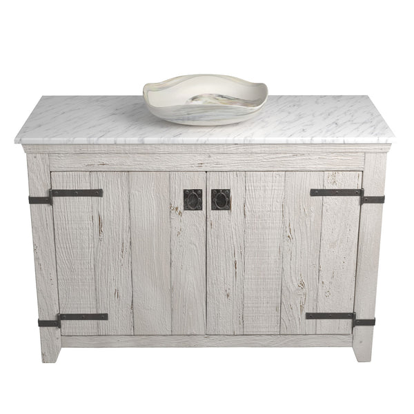 Native Trails 48" Americana Vanity in Whitewash with Carrara Marble Top and Lido in Abalone, Single Faucet Hole, BND48-VB-CT-MG-001