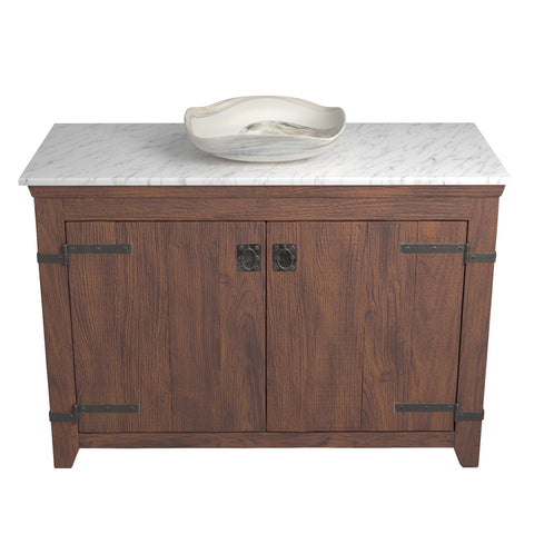 Native Trails 48" Americana Vanity in Chestnut with Carrara Marble Top and Lido in Abalone, No Faucet Hole, BND48-VB-CT-MG-004