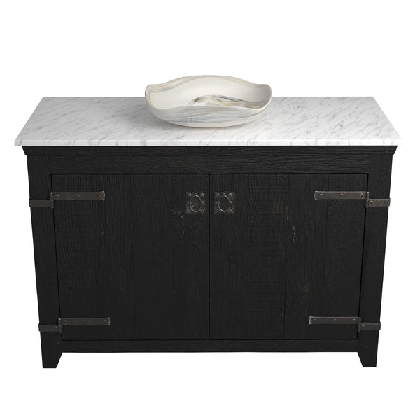 Native Trails 48" Americana Vanity in Anvil with Carrara Marble Top and Lido in Abalone, No Faucet Hole, BND48-VB-CT-MG-006