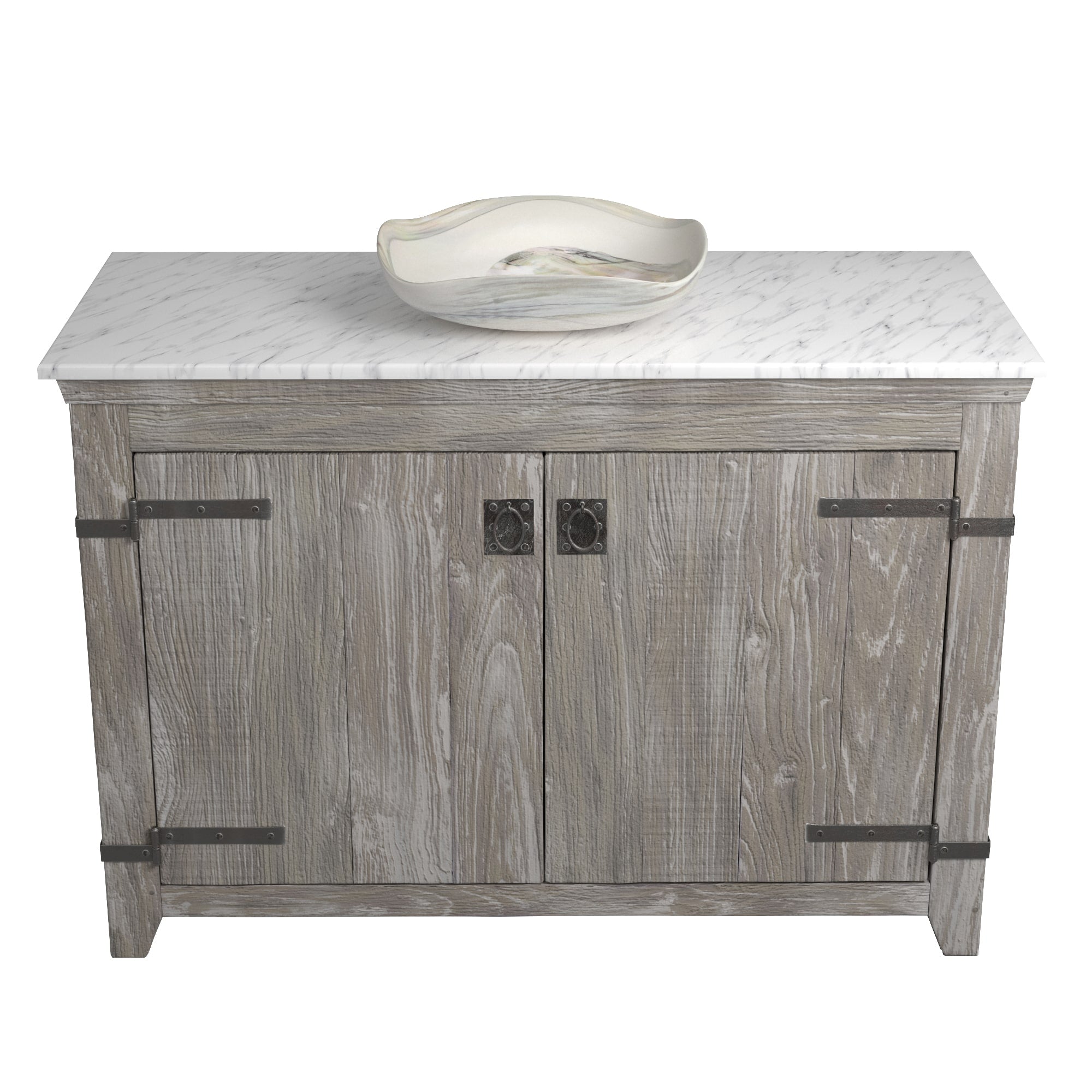 Native Trails 48" Americana Vanity in Driftwood with Carrara Marble Top and Lido in Abalone, No Faucet Hole, BND48-VB-CT-MG-008
