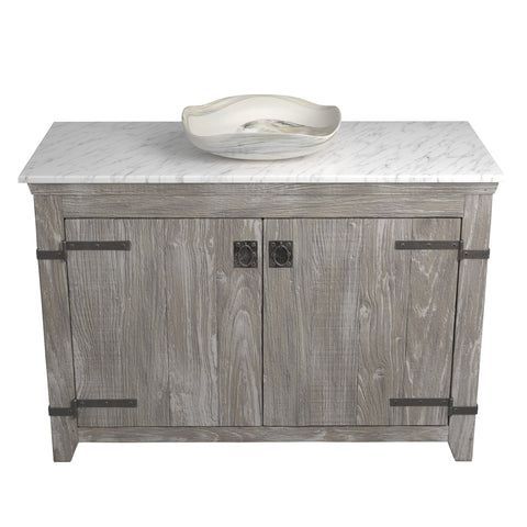 Native Trails 48" Americana Vanity in Driftwood with Carrara Marble Top and Lido in Abalone, No Faucet Hole, BND48-VB-CT-MG-008