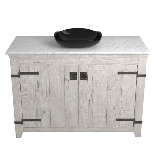 Native Trails 48" Americana Vanity in Whitewash with Carrara Marble Top and Lido in Abyss, Single Faucet Hole, BND48-VB-CT-MG-009