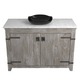 Native Trails 48" Americana Vanity in Driftwood with Carrara Marble Top and Lido in Abyss, Single Faucet Hole, BND48-VB-CT-MG-015