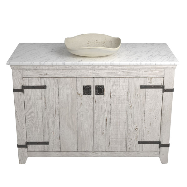 Native Trails 48" Americana Vanity in Whitewash with Carrara Marble Top and Lido in Beachcomber, Single Faucet Hole, BND48-VB-CT-MG-017